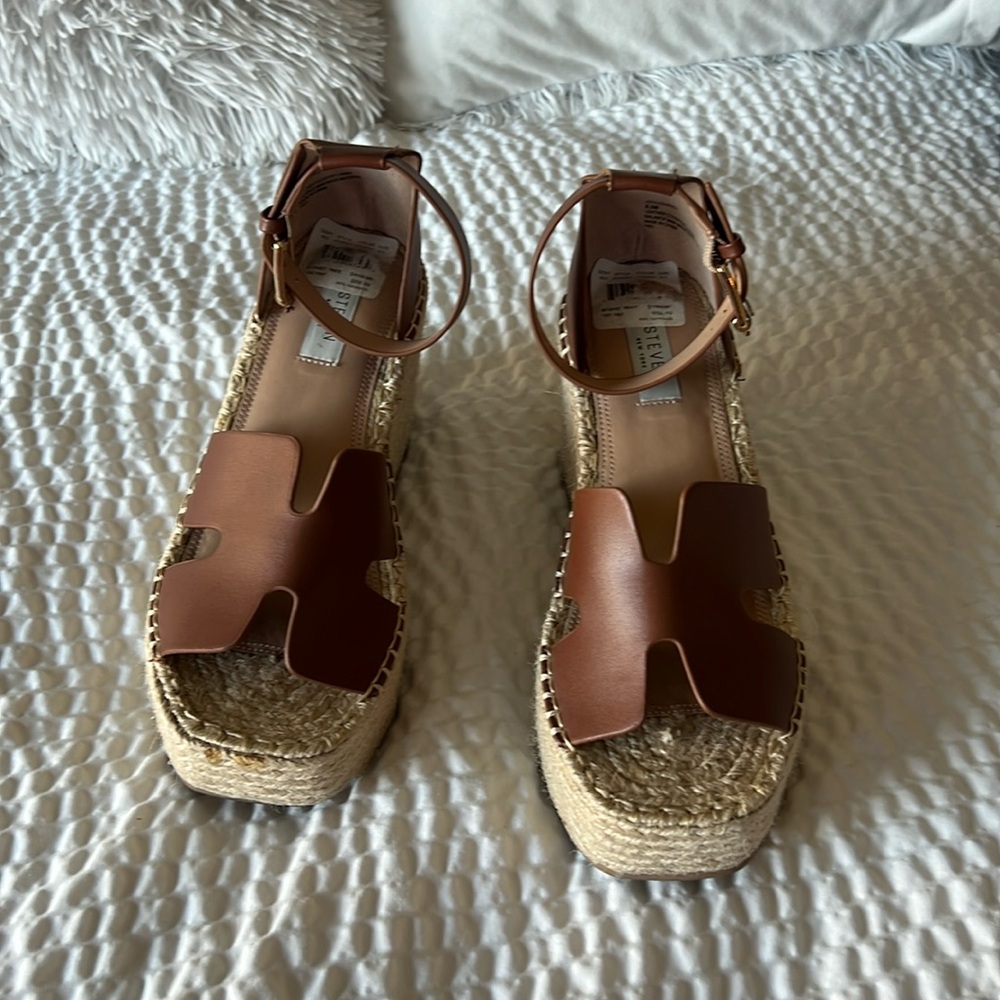 Steve Madden Brown Leather Espadrille Platform Sandals - Women's
